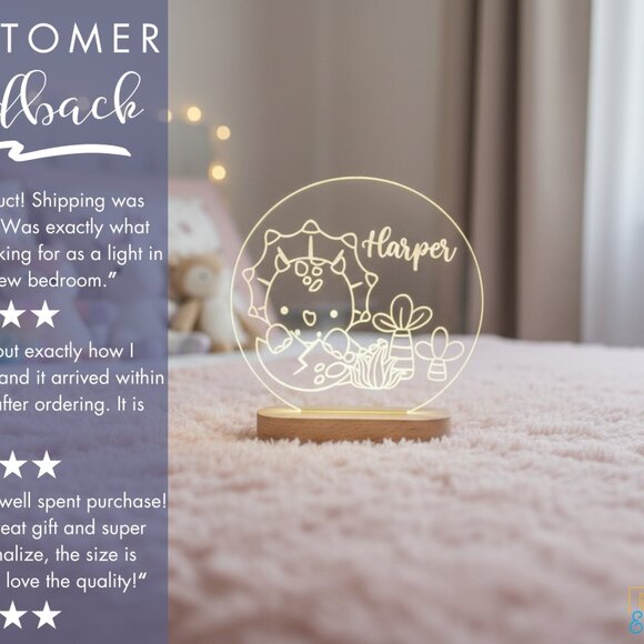 Dinosaur Custom Name Light • Personalized LED Cloud Decor • Kids Gift - Picture 7 of 8